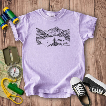 North Cascades Line Drawing Kids Cotton T-Shirt