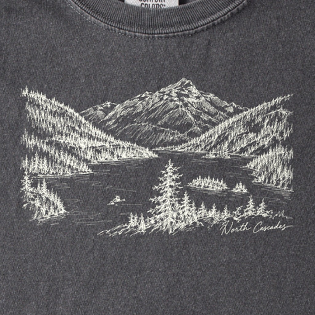 North Cascades Line Drawing Kids Cotton T-Shirt