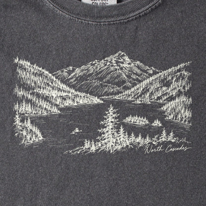 North Cascades Line Drawing Kids Cotton T-Shirt
