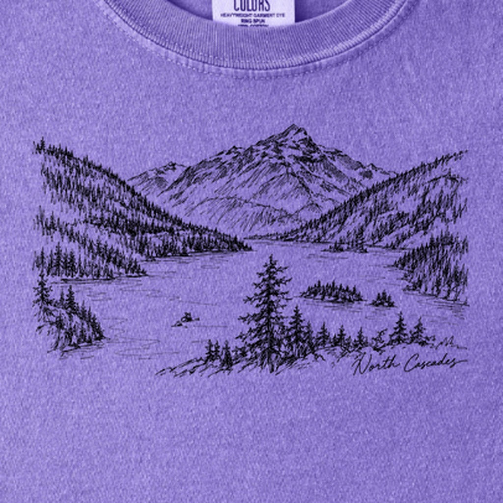 North Cascades Line Drawing Kids Cotton T-Shirt