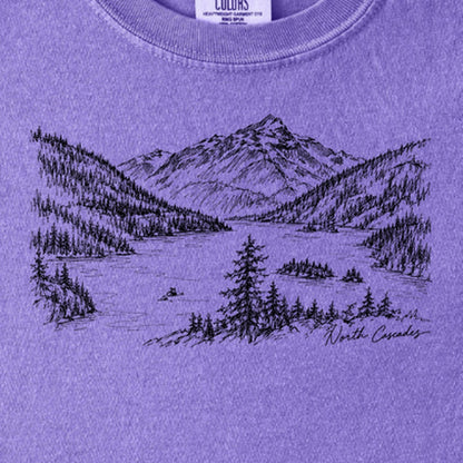 North Cascades Line Drawing Kids Cotton T-Shirt