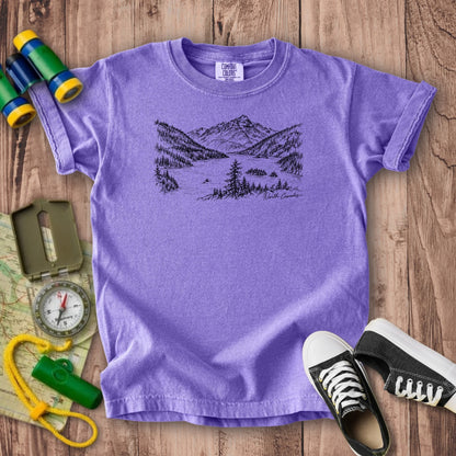 North Cascades Line Drawing Kids Cotton T-Shirt