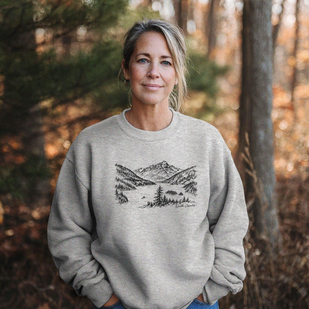 North Cascades Line Drawing Crewneck Sweatshirt
