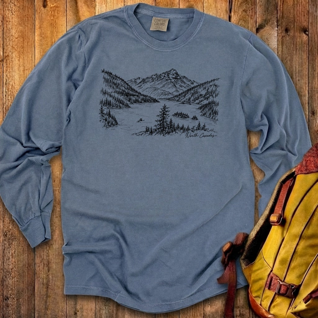 North Cascades Line Drawing Premium Long Sleeve
