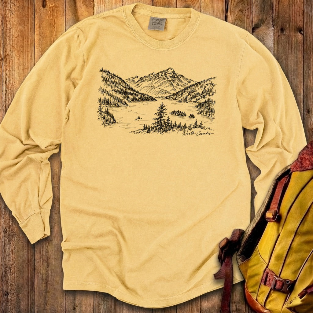 North Cascades Line Drawing Premium Long Sleeve