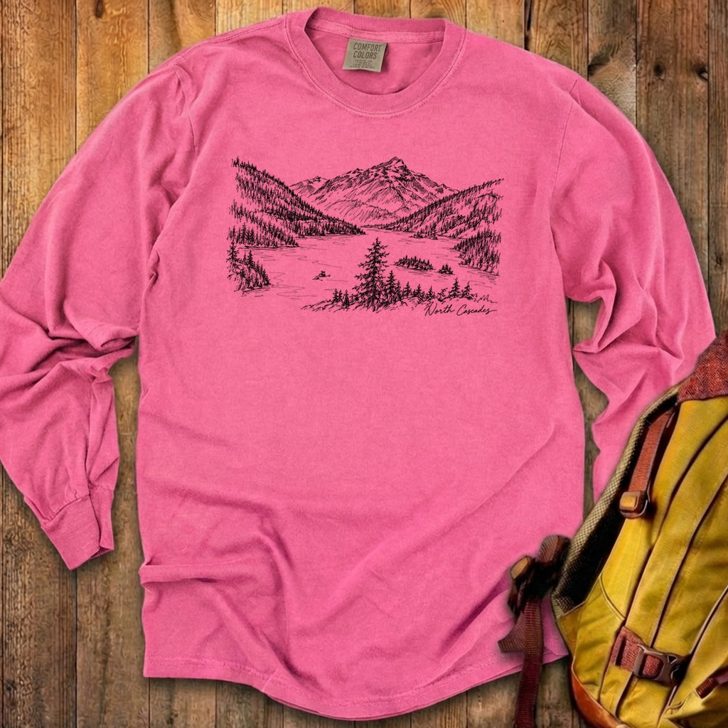 North Cascades Line Drawing Premium Long Sleeve