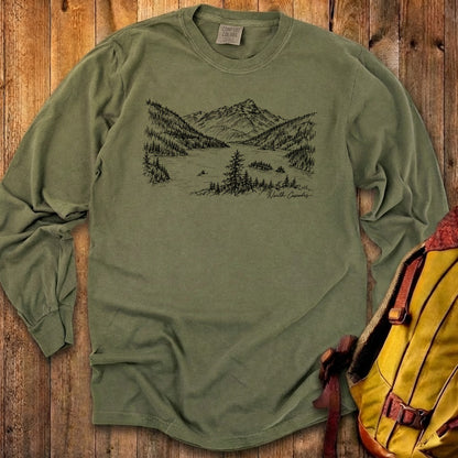 North Cascades Line Drawing Premium Long Sleeve
