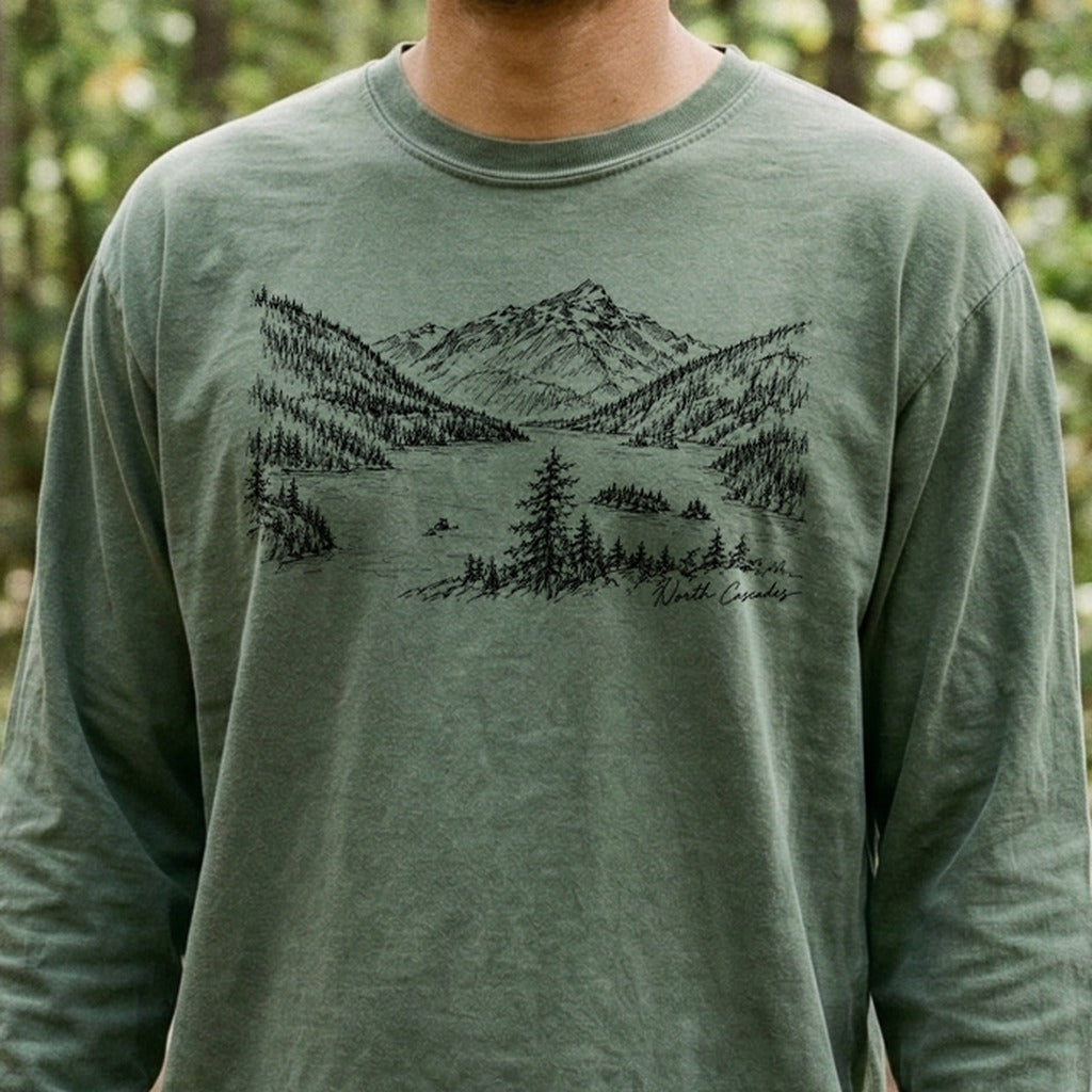 North Cascades Line Drawing Premium Long Sleeve