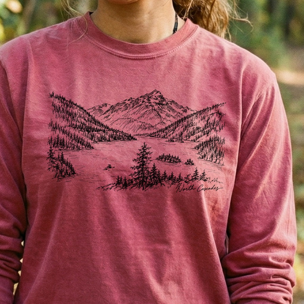 North Cascades Line Drawing Premium Long Sleeve
