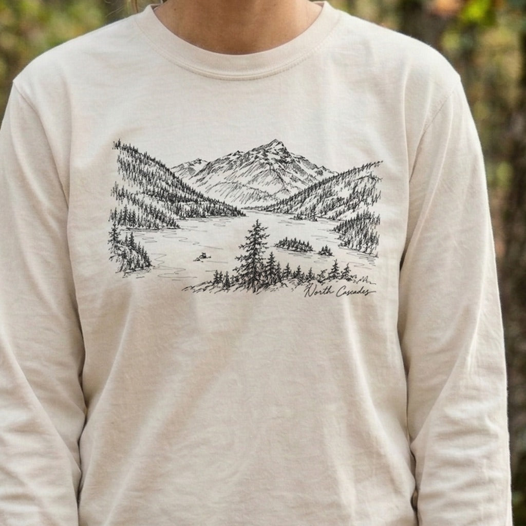 North Cascades Line Drawing Premium Long Sleeve