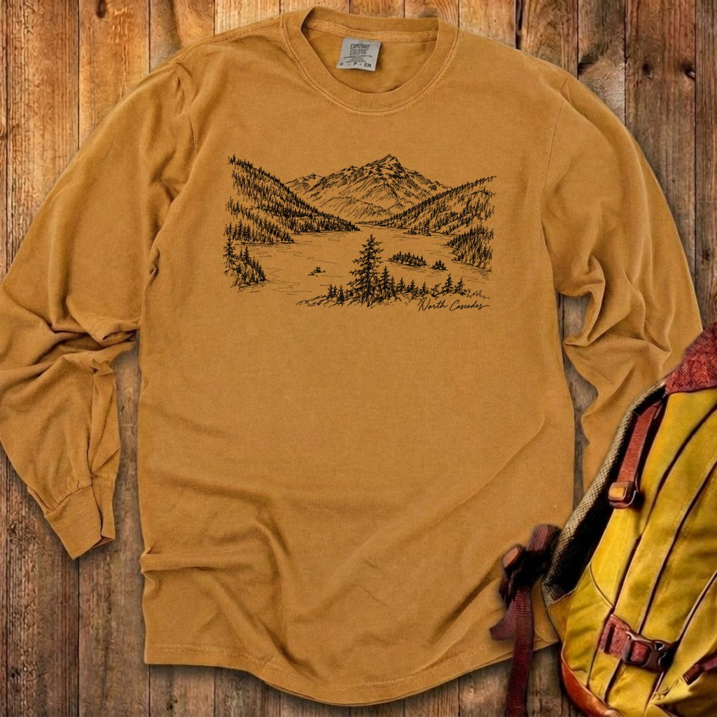 North Cascades Line Drawing Premium Long Sleeve