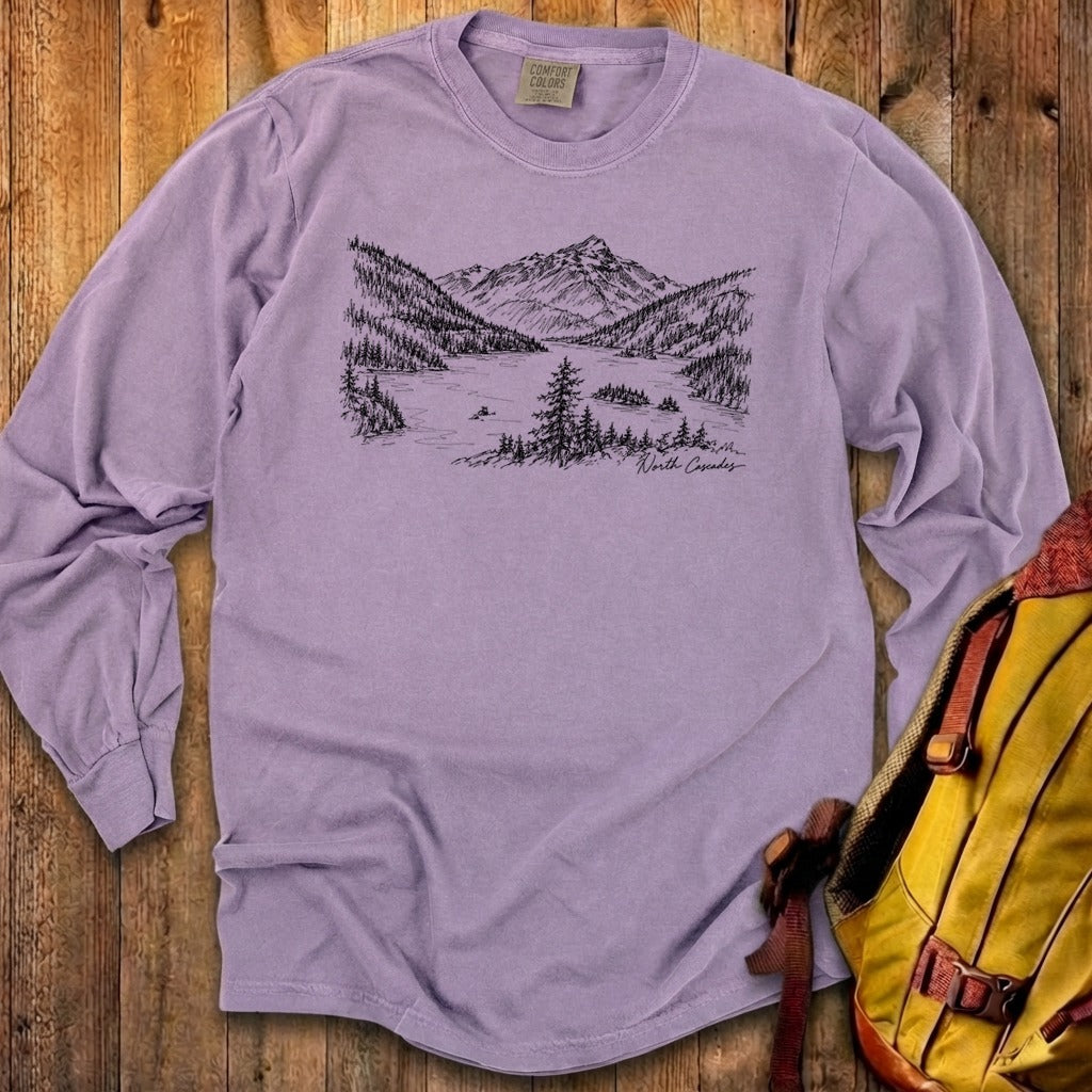 North Cascades Line Drawing Premium Long Sleeve