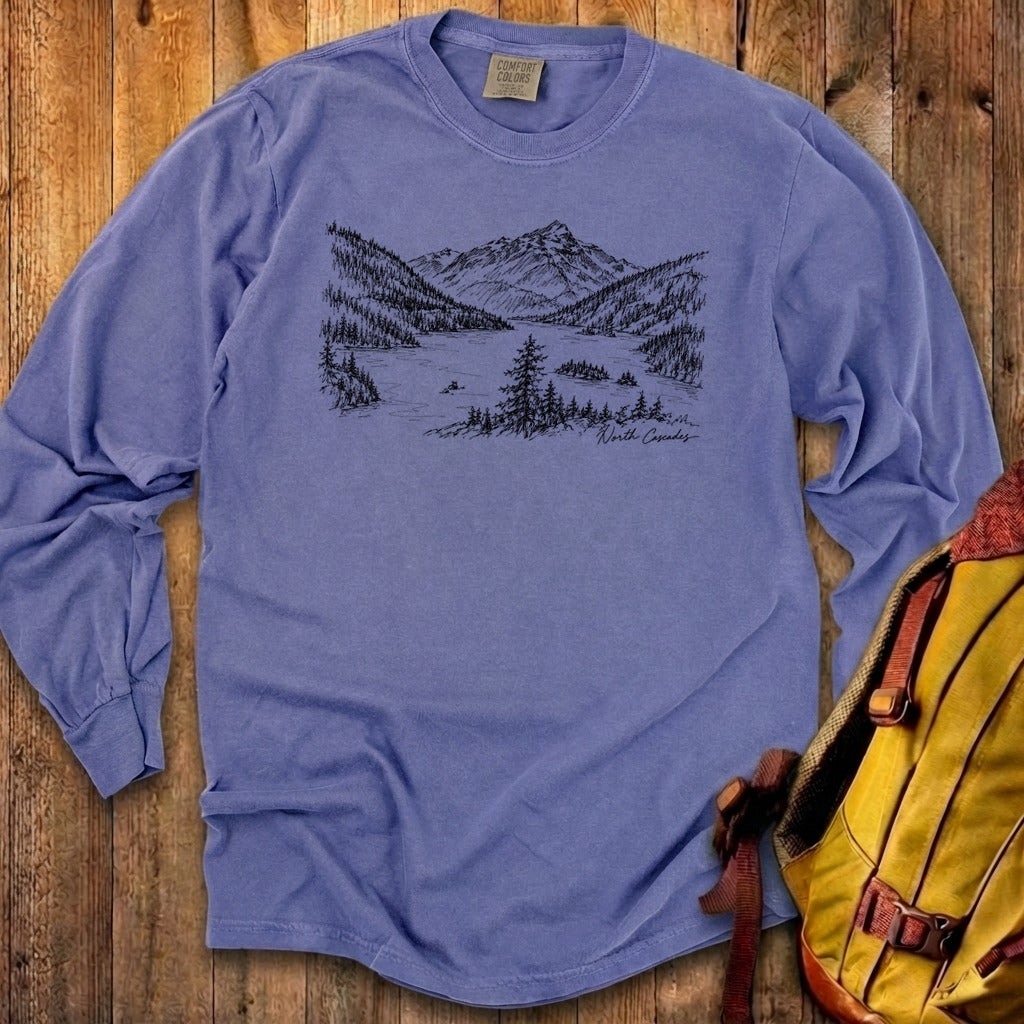 North Cascades Line Drawing Premium Long Sleeve