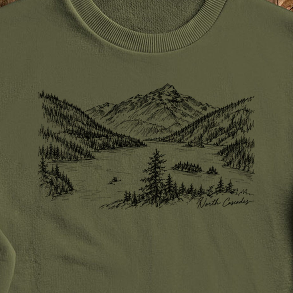 North Cascades Line Drawing Crewneck Sweatshirt