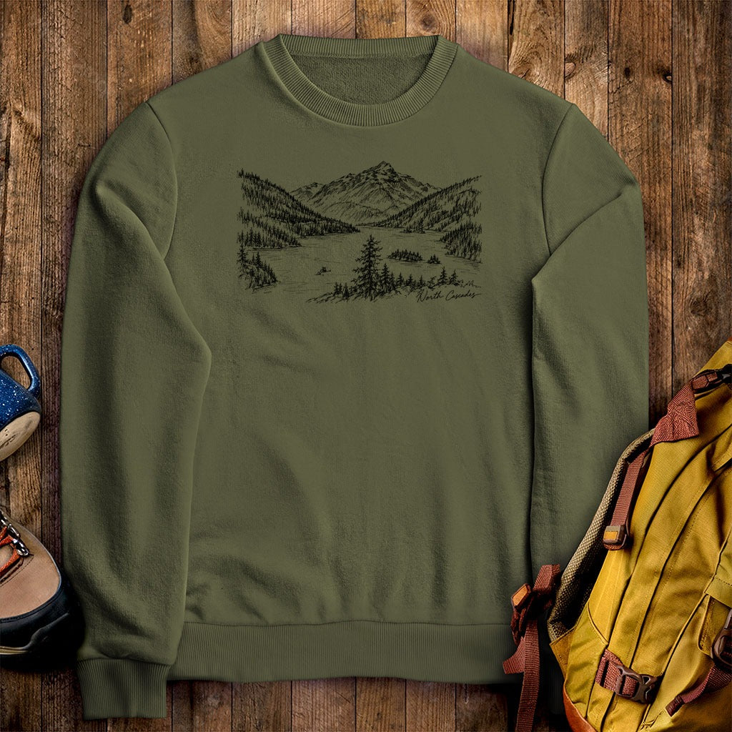 North Cascades Line Drawing Crewneck Sweatshirt