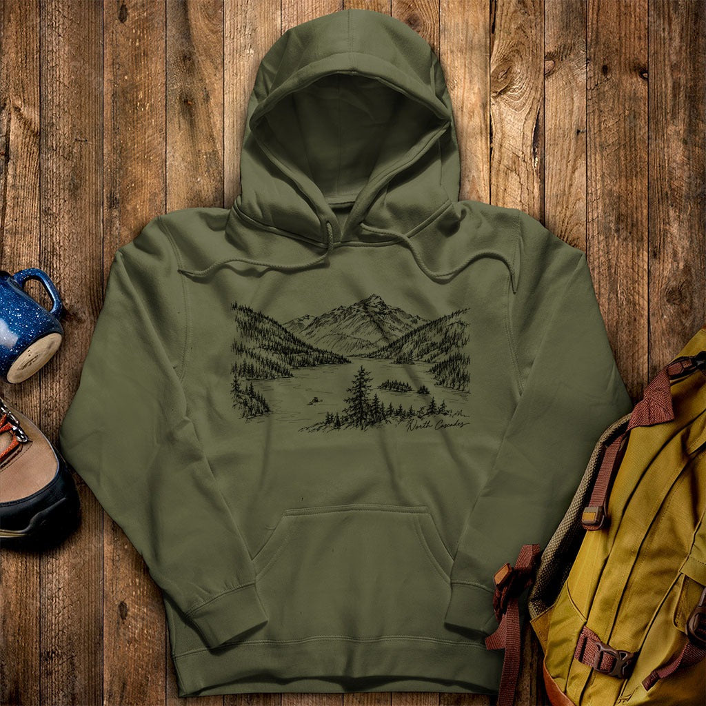 North Cascades Line Drawing Hoodie