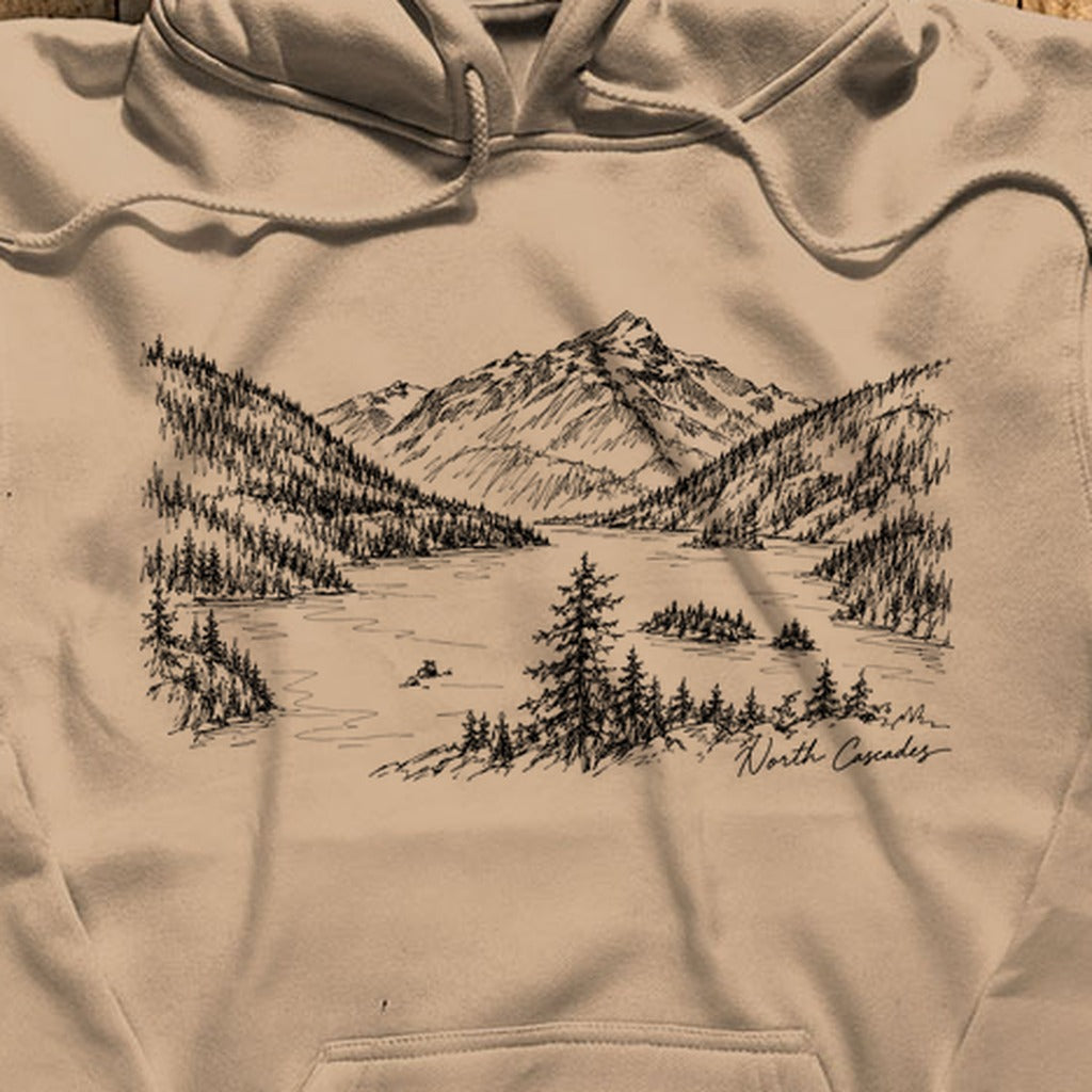 North Cascades Line Drawing Hoodie