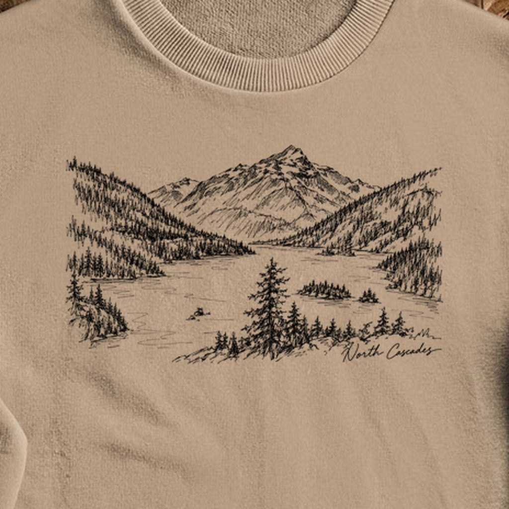 North Cascades Line Drawing Crewneck Sweatshirt