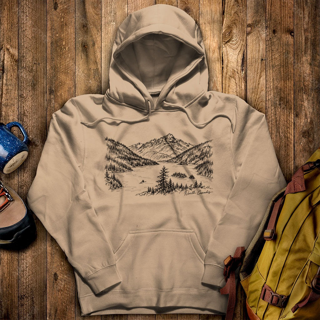 North Cascades Line Drawing Hoodie