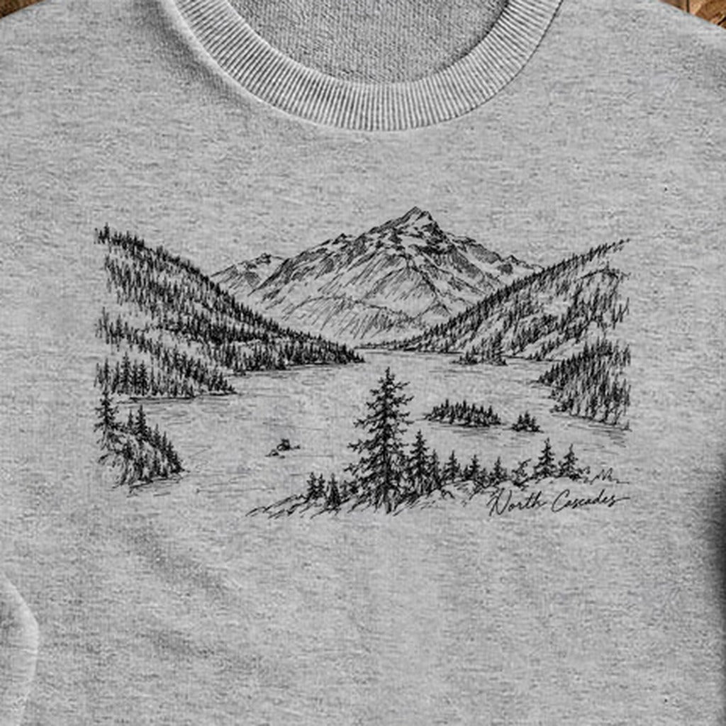 North Cascades Line Drawing Crewneck Sweatshirt