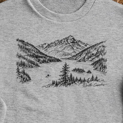 North Cascades Line Drawing Crewneck Sweatshirt