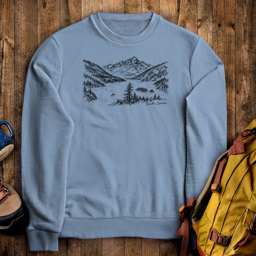 North Cascades Line Drawing Crewneck Sweatshirt