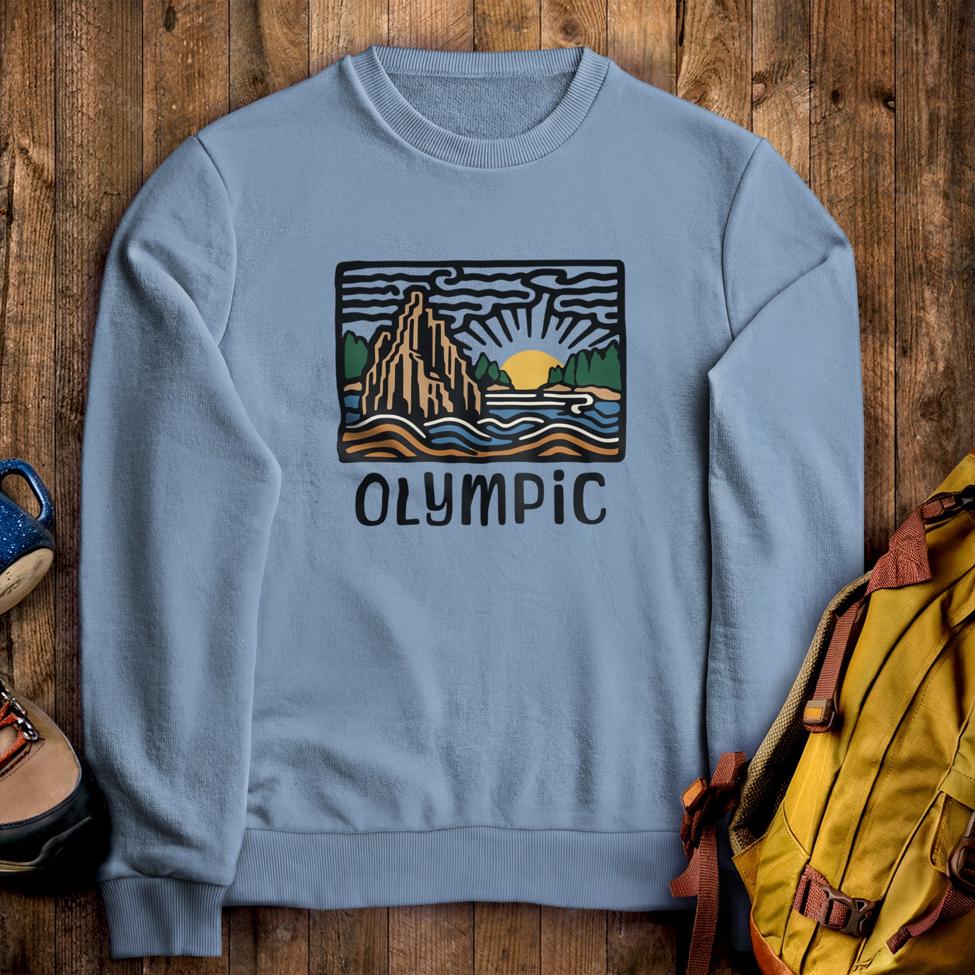 Olympic National Park Crewneck Sweatshirt Stone Blue Adventure and Outdoors Themed Sweatshirt