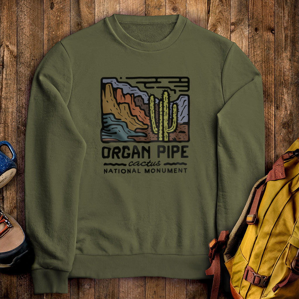 Organ Pipe Cactus National Monument Crewneck Sweatshirt Military Green Adventure and Outdoors Themed Sweatshirt