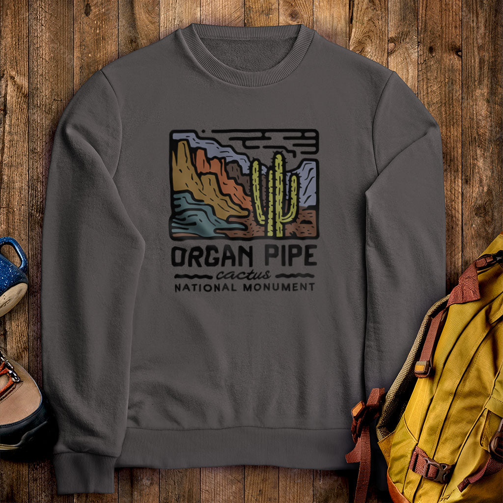Organ Pipe Cactus National Monument Crewneck Sweatshirt Charcoal Adventure and Outdoors Themed Sweatshirt