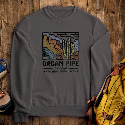 Organ Pipe Cactus National Monument Crewneck Sweatshirt Charcoal Adventure and Outdoors Themed Sweatshirt