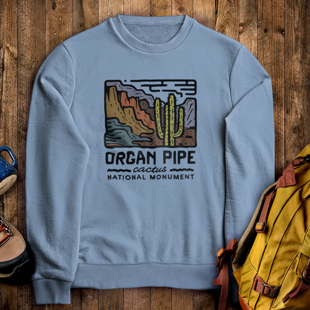 Organ Pipe Cactus National Monument Crewneck Sweatshirt Stone Blue Adventure and Outdoors Themed Sweatshirt