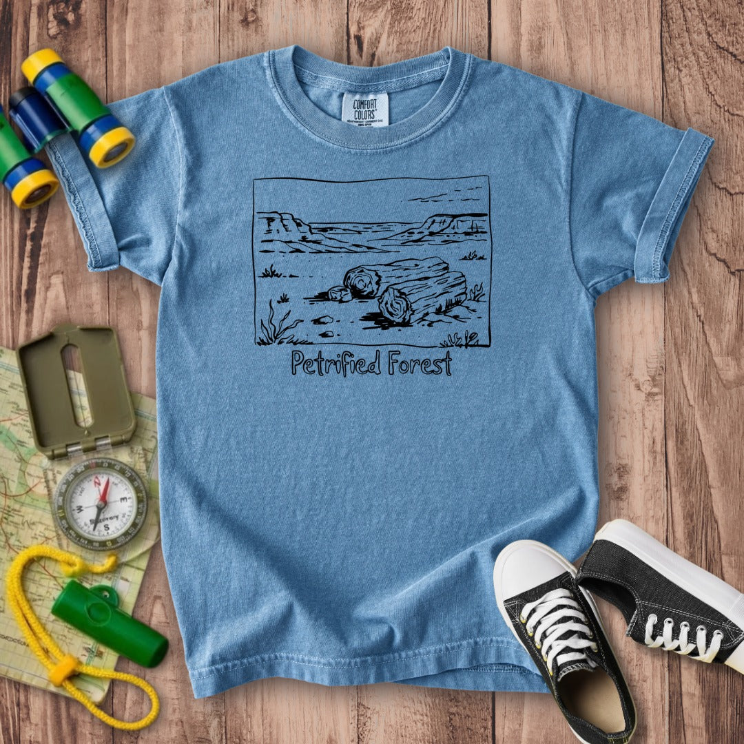 Petrified Forest Line Drawing Kids Cotton T-Shirt