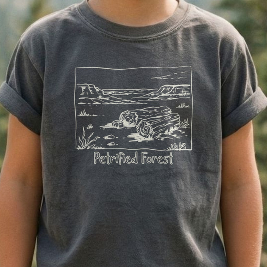 Petrified Forest Line Drawing Kids Cotton T-Shirt