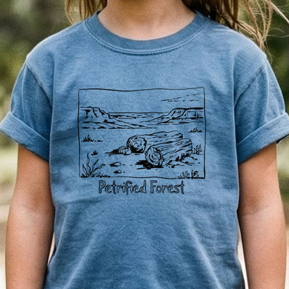 Petrified Forest Line Drawing Kids Cotton T-Shirt