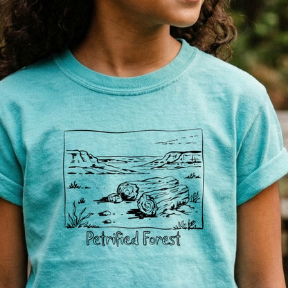 Petrified Forest Line Drawing Kids Cotton T-Shirt