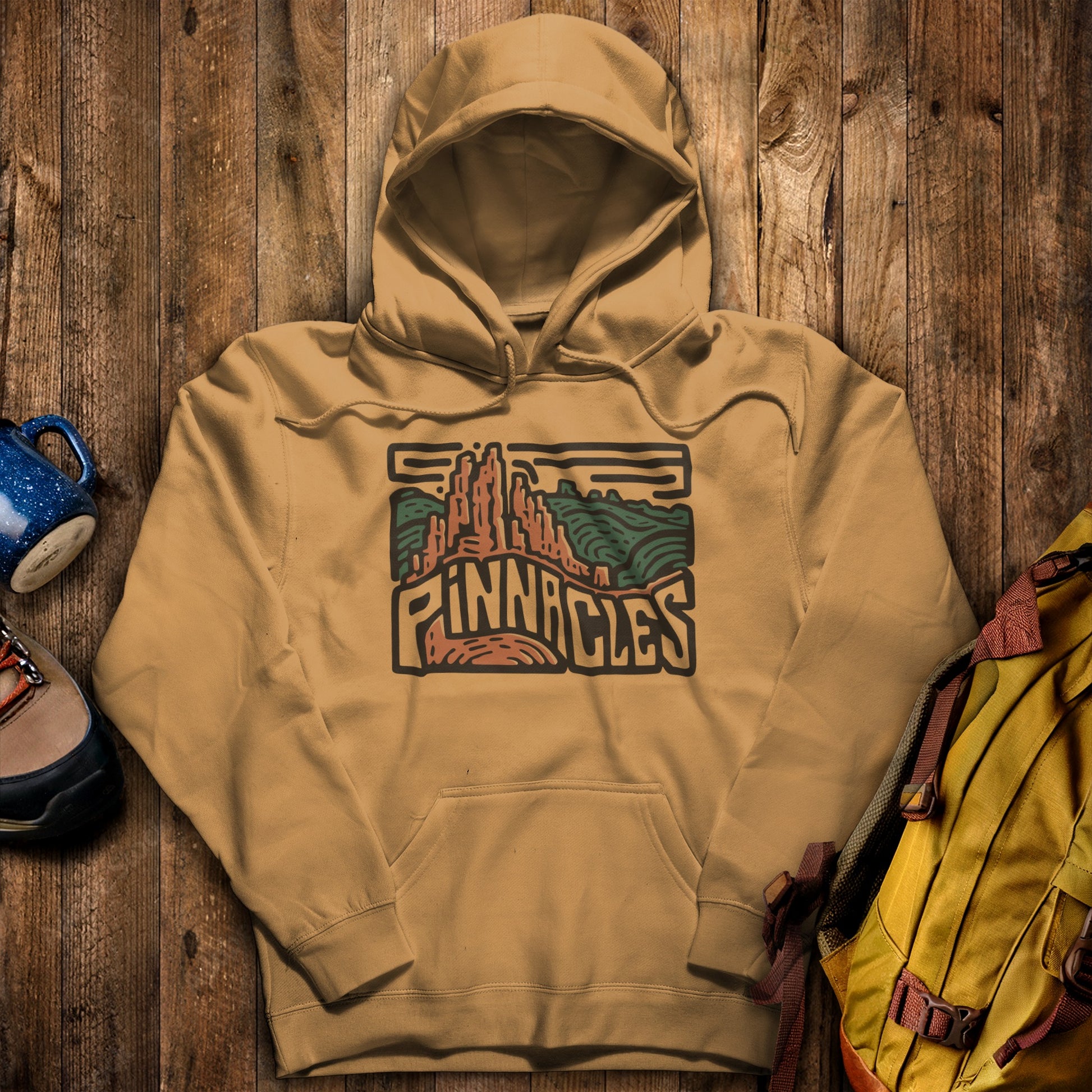 Pinnacles National Park Hoodie Mustard Adventure and Outdoors Themed Hoodie