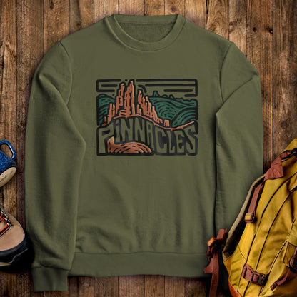 Pinnacles National Park Crewneck Sweatshirt Military Green Adventure and Outdoors Themed Sweatshirt