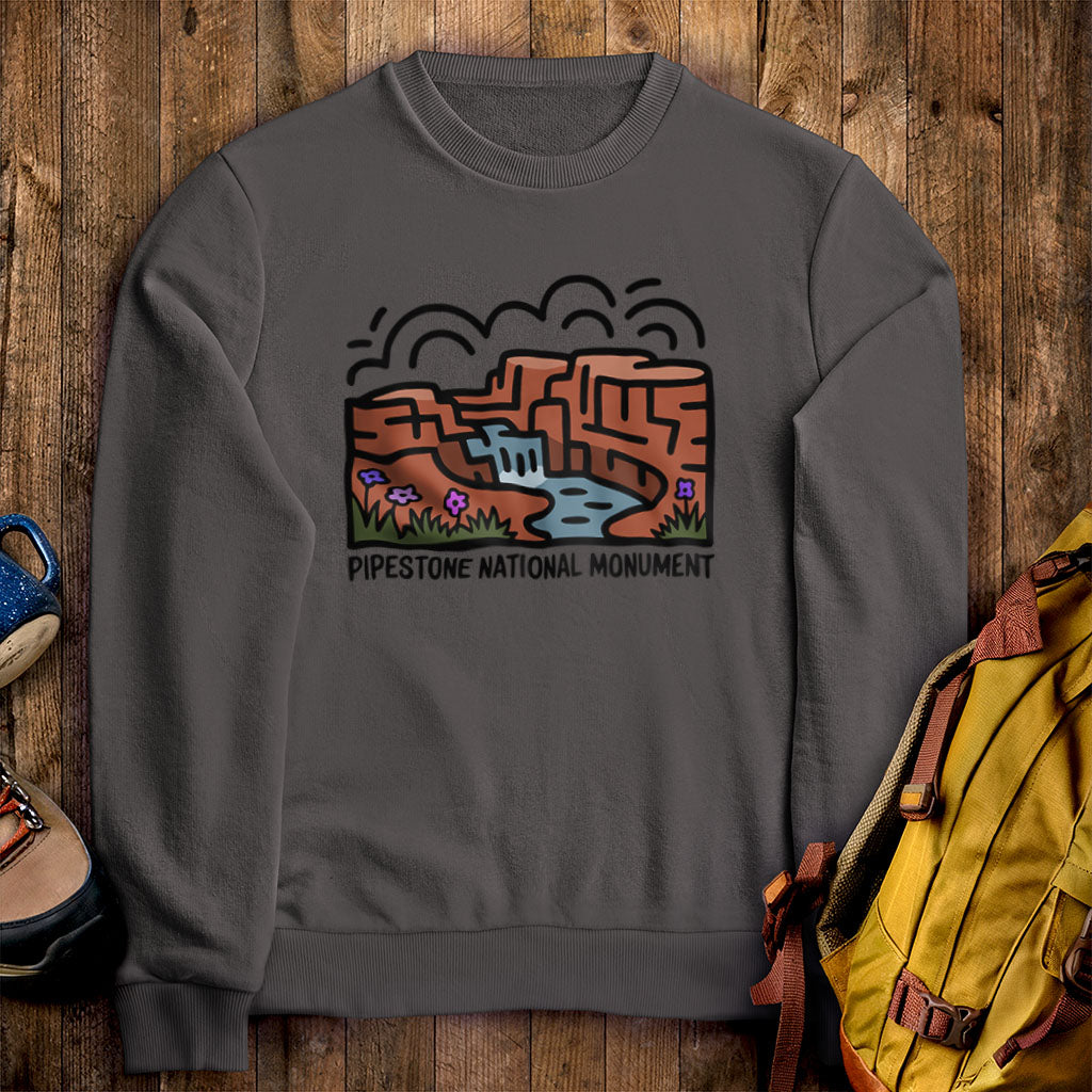 Pipestone National Monument Crewneck Sweatshirt Charcoal Adventure and Outdoors Themed Sweatshirt