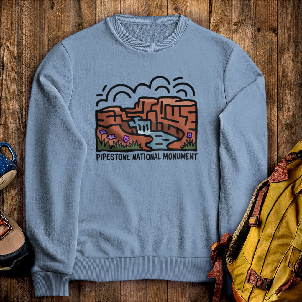 Pipestone National Monument Crewneck Sweatshirt Stone Blue Adventure and Outdoors Themed Sweatshirt