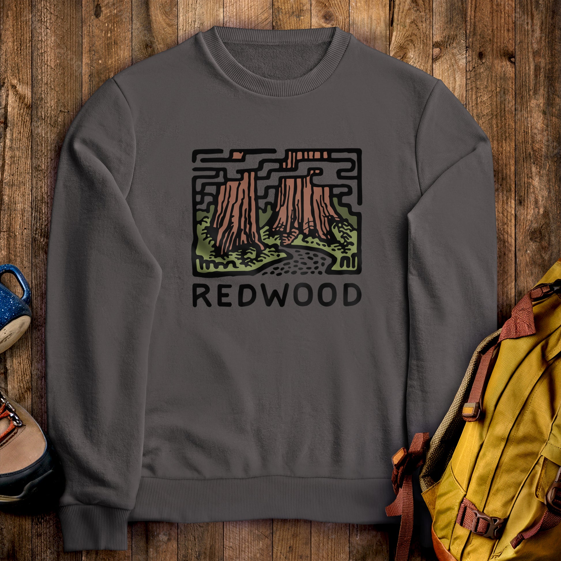 Redwood National Park Crewneck Sweatshirt Charcoal Adventure and Outdoors Themed Sweatshirt