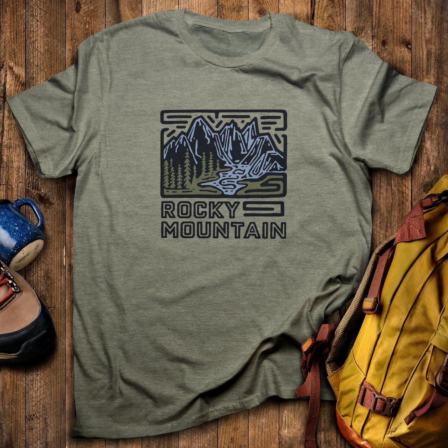 Rocky Mountain National Park T-Shirt Heather Military Green Adventure and Outdoors Themed T-Shirt
