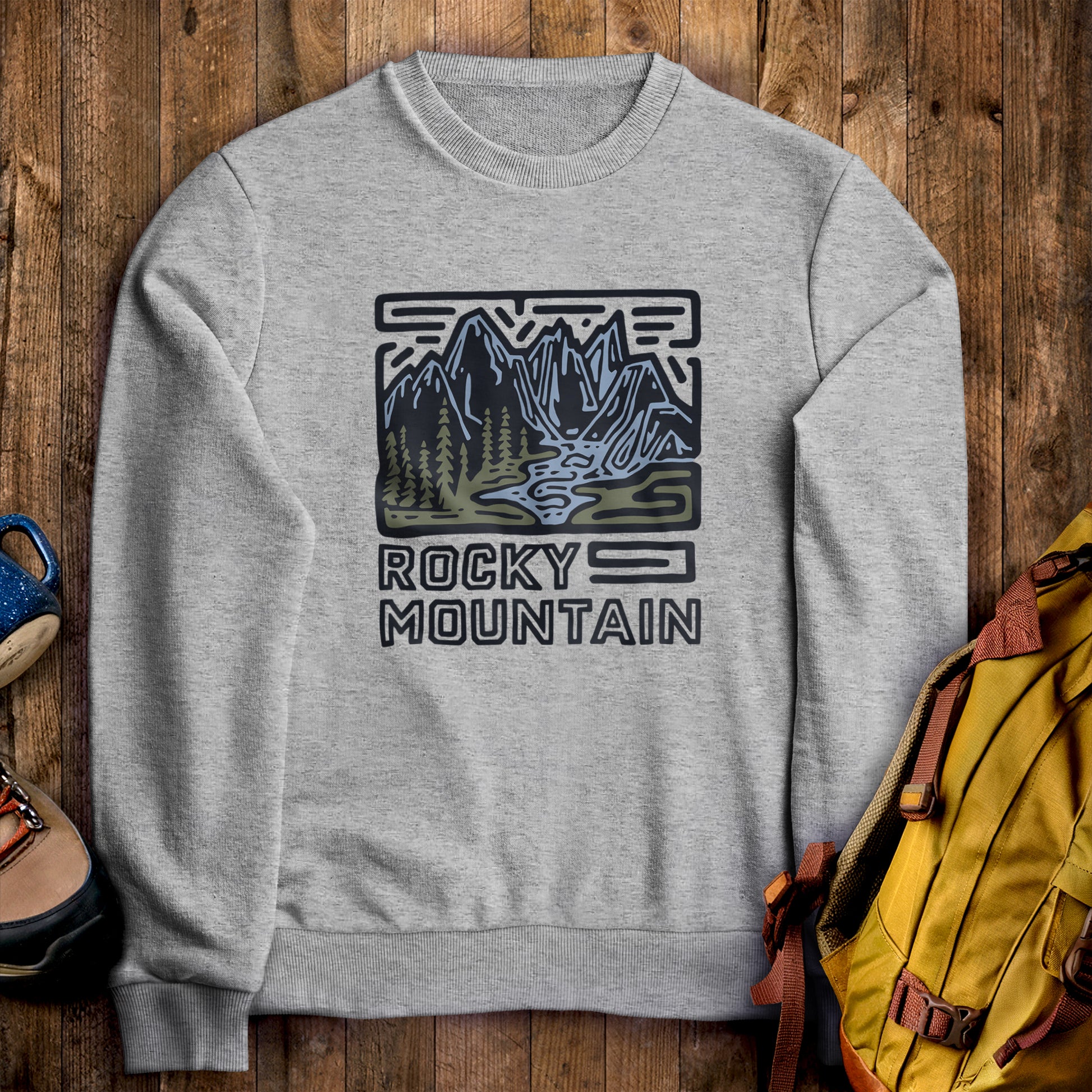 Rocky Mountain National Park Crewneck Sweatshirt Sport Grey Adventure and Outdoors Themed Sweatshirt
