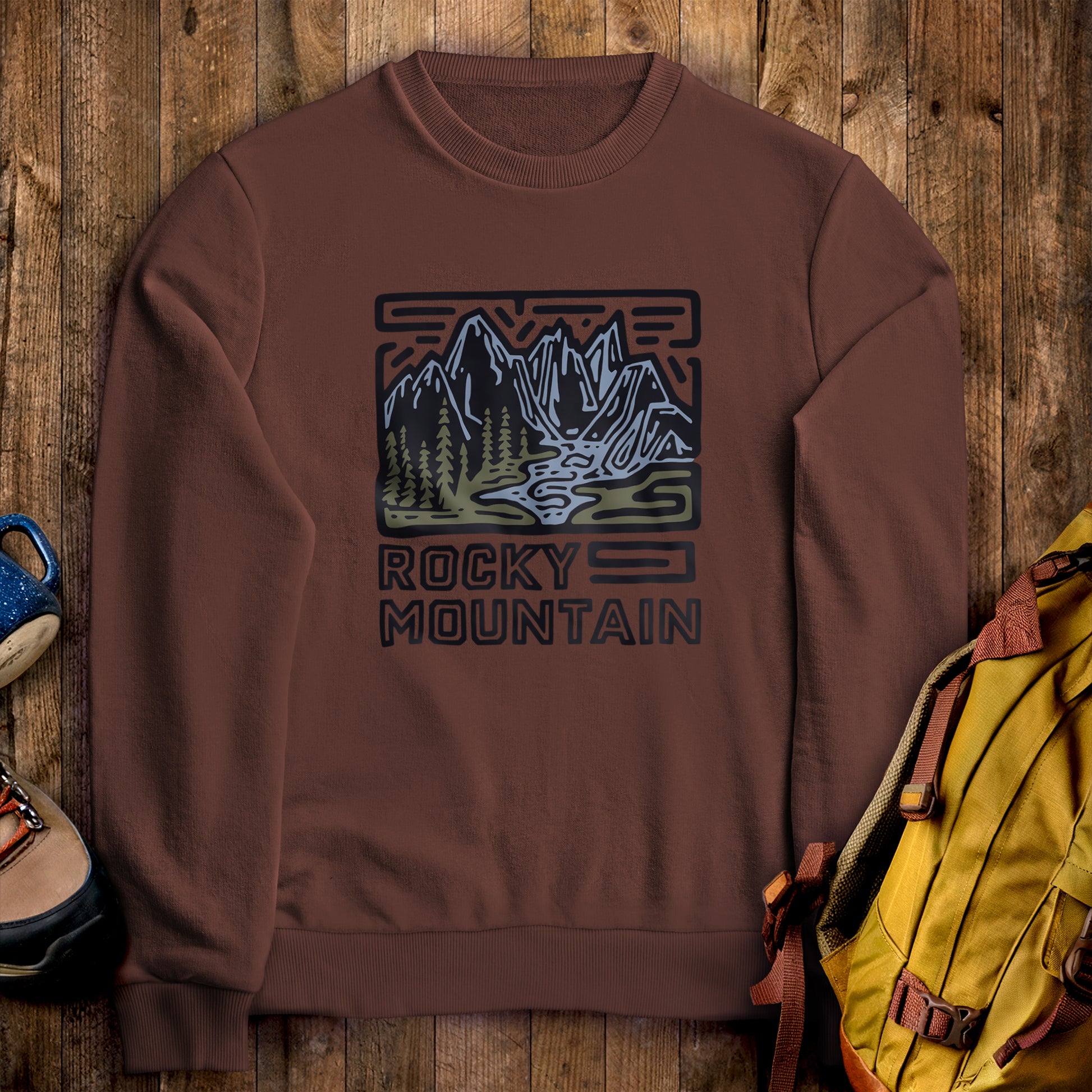 Rocky Mountain National Park Crewneck Sweatshirt Cocoa Adventure and Outdoors Themed Sweatshirt