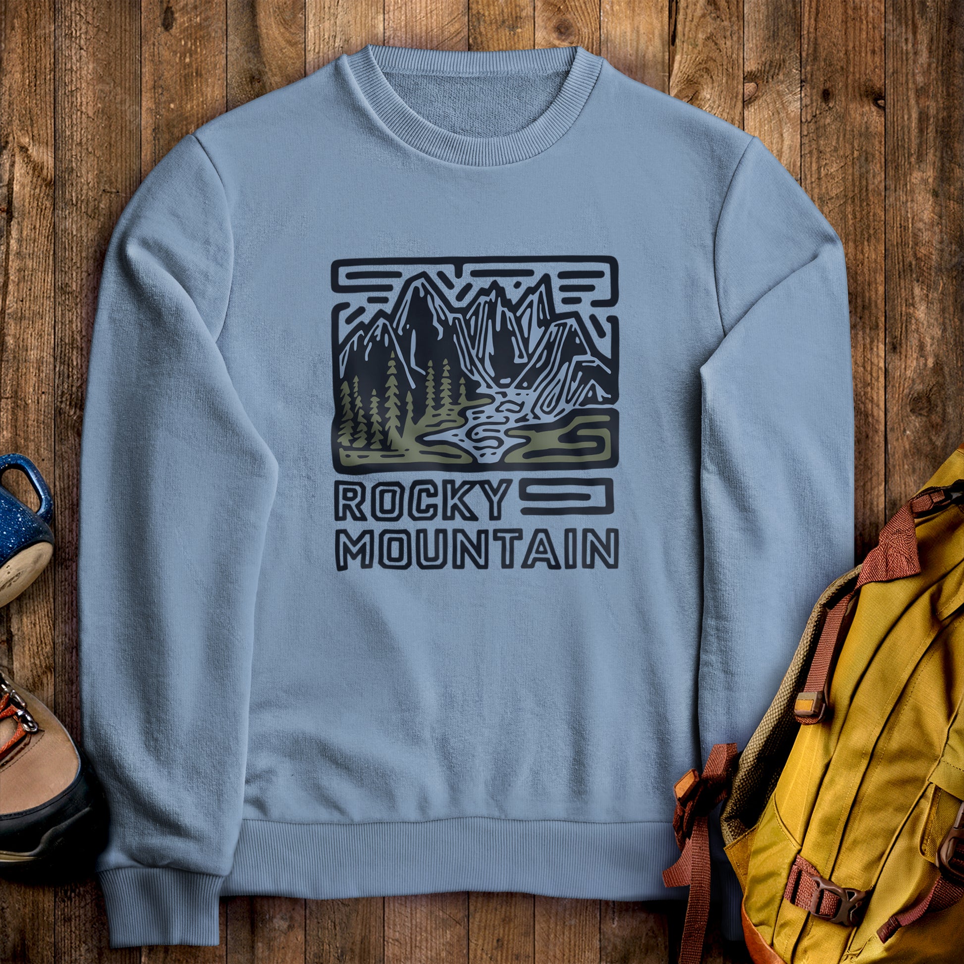 Rocky Mountain National Park Crewneck Sweatshirt Stone Blue Adventure and Outdoors Themed Sweatshirt