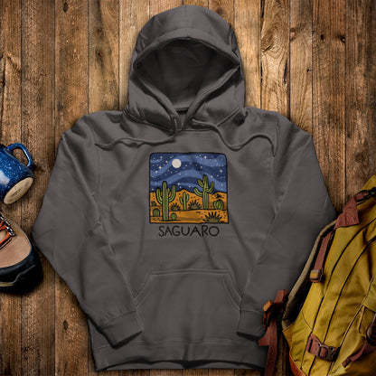 Saguaro at Night Hoodie Charcoal Adventure and Outdoors Themed Hoodie