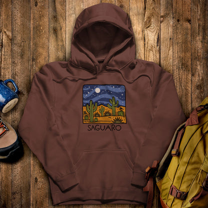 Saguaro at Night Hoodie Cocoa Adventure and Outdoors Themed Hoodie