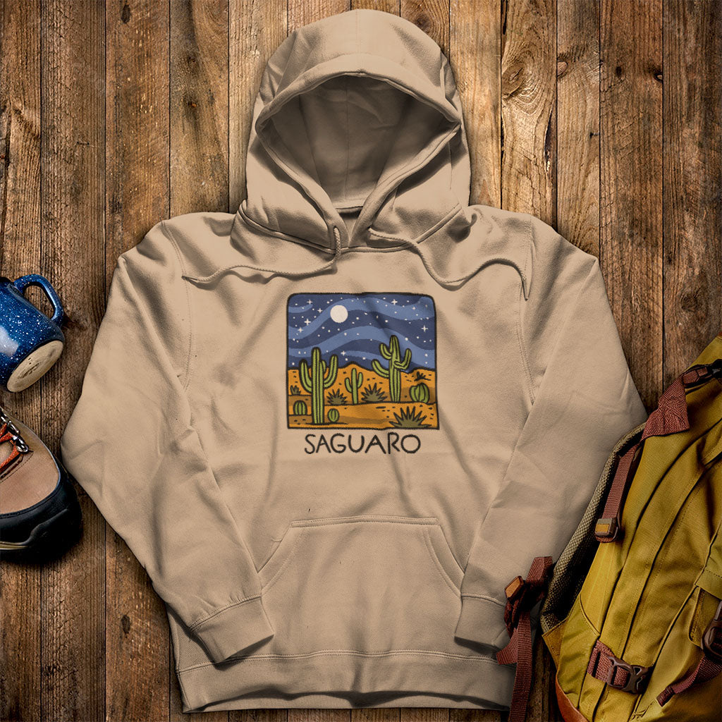 Saguaro at Night Hoodie Sand Adventure and Outdoors Themed Hoodie