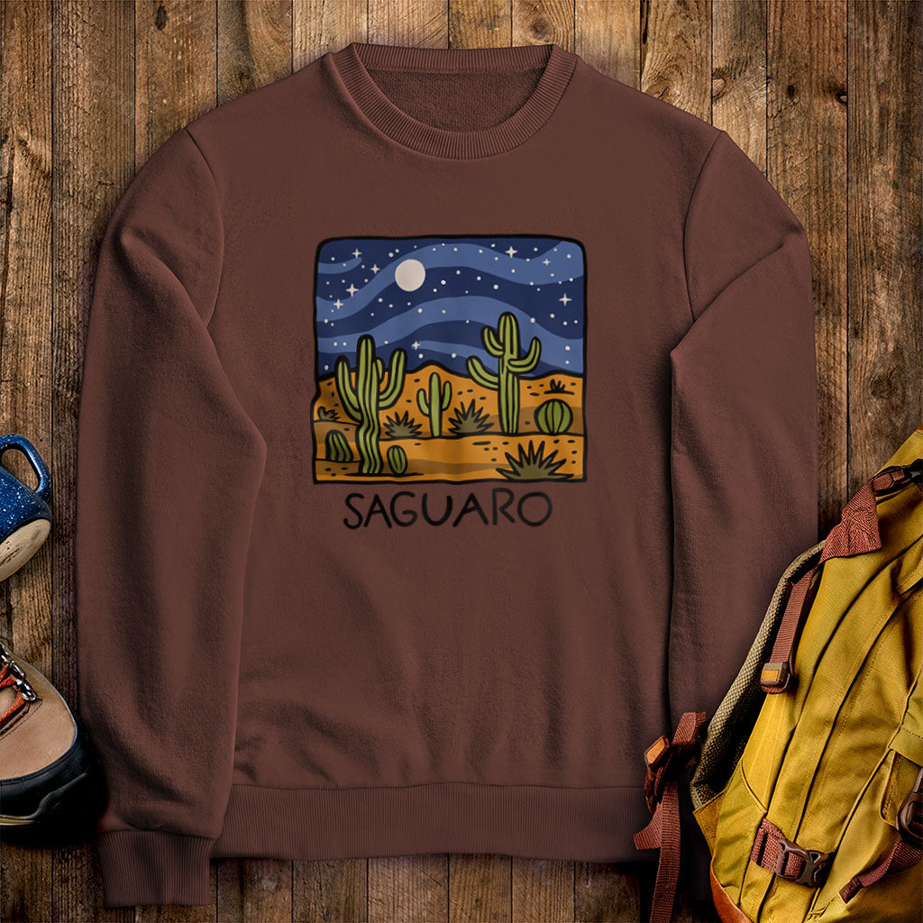 Saguaro at Night Crewneck Sweatshirt Cocoa Adventure and Outdoors Themed Sweatshirt