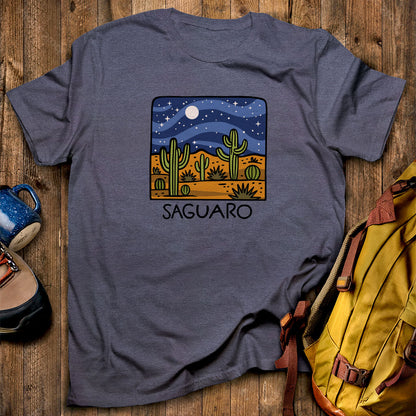 Saguaro at Night T-Shirt Heather Navy Adventure and Outdoors Themed T-Shirt