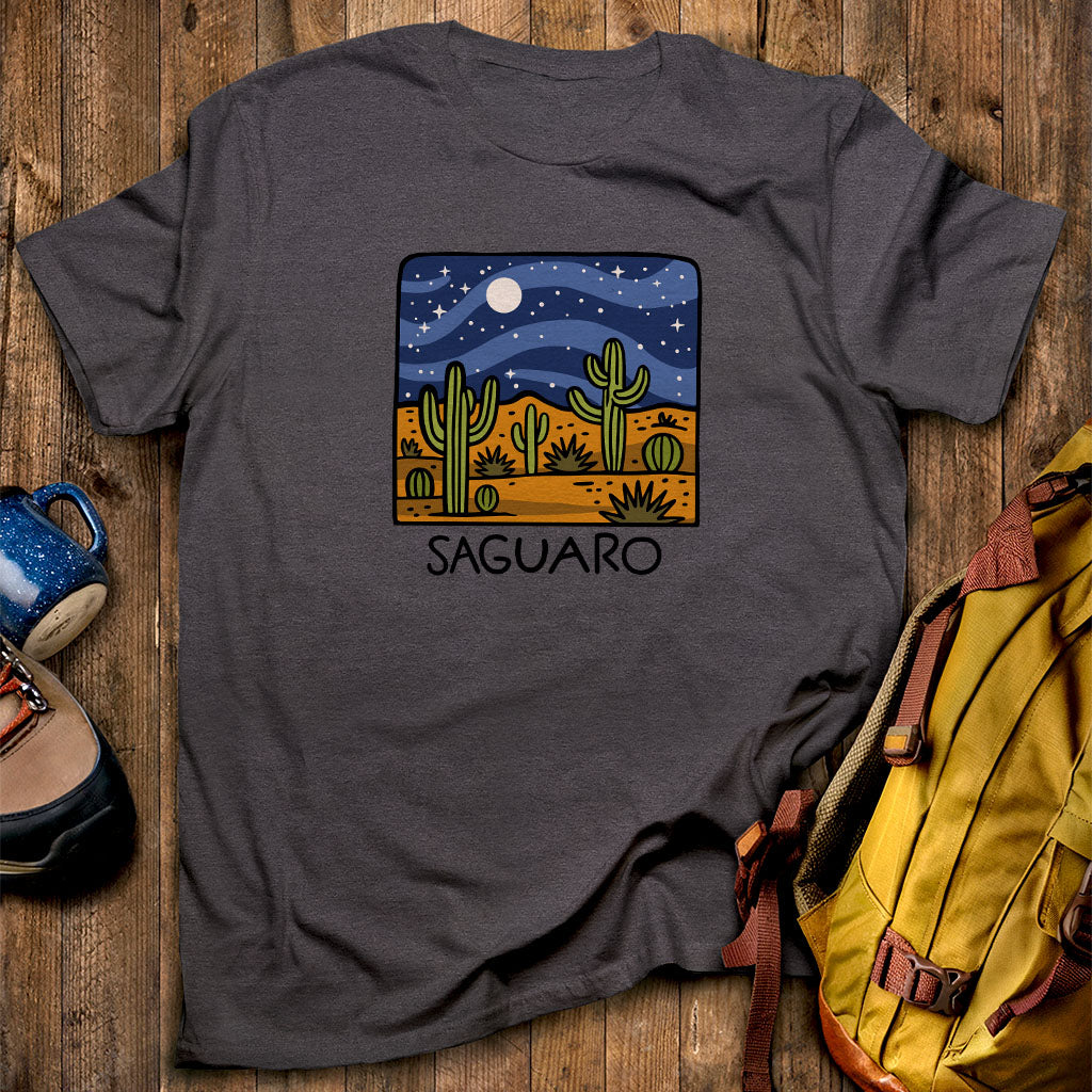 Saguaro at Night T-Shirt Dark Heather Adventure and Outdoors Themed T-Shirt